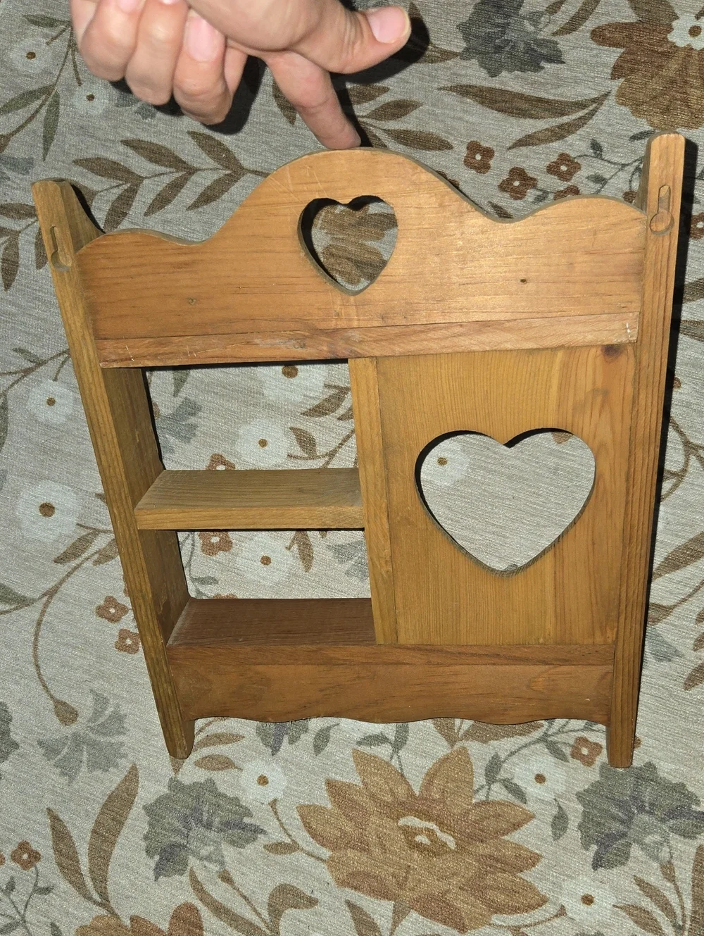 Vintage Handmade Heart Cutout Curio Shelf Cottagecore Display Shelf Farmhouse